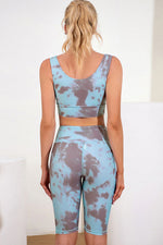 Load image into Gallery viewer, Tie-Dye V-Neck Sports Bra and Biker Shorts Set
