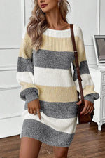 Load image into Gallery viewer, Color Block Boat Neck Long Sleeve Sweater Dress
