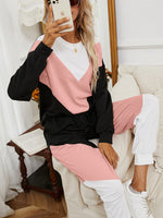 Load image into Gallery viewer, Ivy Lane Chevron Color Block Sweatshirt and Joggers Set
