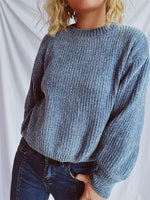 Load image into Gallery viewer, Round Neck Dropped Shoulder Long Sleeve Sweater
