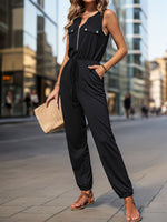 Load image into Gallery viewer, Half Zip Sleeveless Jumpsuit with Pockets
