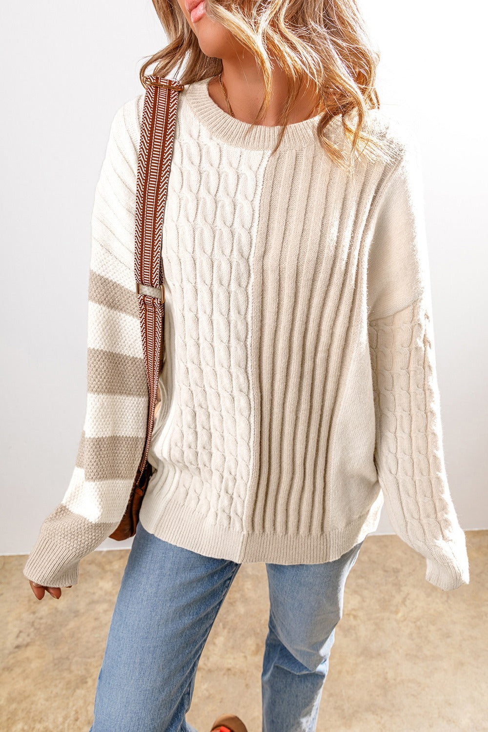 Cable-Knit Color Block Sweater