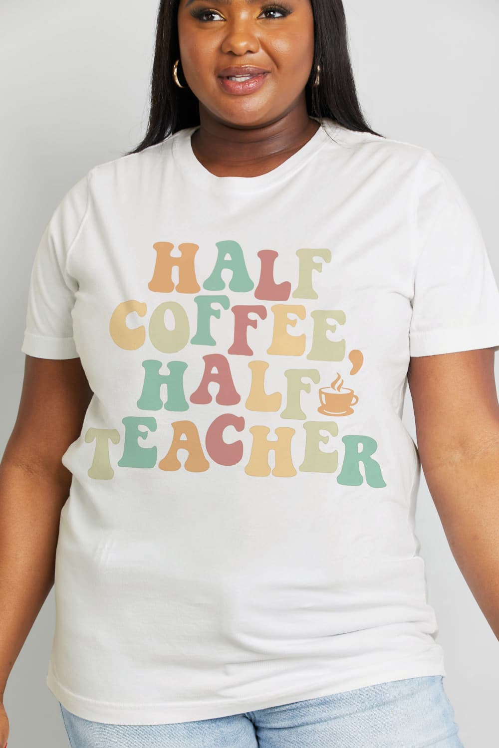 HALF COFFEE HALF TEACHER Graphic Cotton Tee