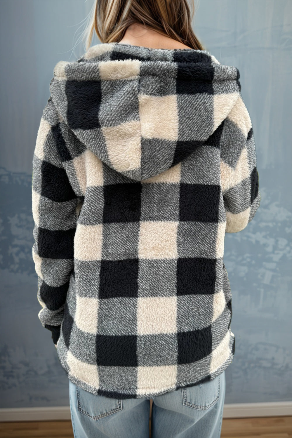 Double Take Plaid Long Sleeve Hooded Coat