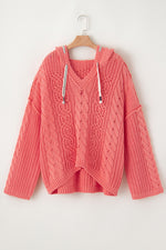 Load image into Gallery viewer, Drawstring Cable-Knit Hooded Sweater
