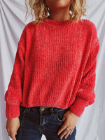 Load image into Gallery viewer, Round Neck Dropped Shoulder Long Sleeve Sweater
