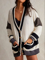 Load image into Gallery viewer, Pocketed Contrast V-Neck Long Sleeve Cardigan
