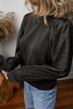 Load image into Gallery viewer, Eyelet Round Neck Long Sleeve Sweatshirt
