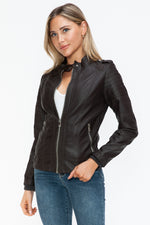 Load image into Gallery viewer, Faux Leather Biker Jacket with Side Zip Pockets
