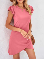 Load image into Gallery viewer, Ruffled Round Neck Cap Sleeve Mini Dress
