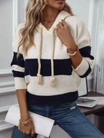 Load image into Gallery viewer, Drawstring Contrast Stripe Dropped Shoulder Hooded Sweater
