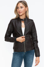 Load image into Gallery viewer, Faux Leather Biker Jacket with Side Zip Pockets
