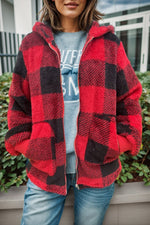 Load image into Gallery viewer, Double Take Plaid Long Sleeve Hooded Coat
