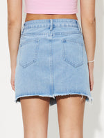 Load image into Gallery viewer, Distressed Raw Hem Mini Denim Skirt
