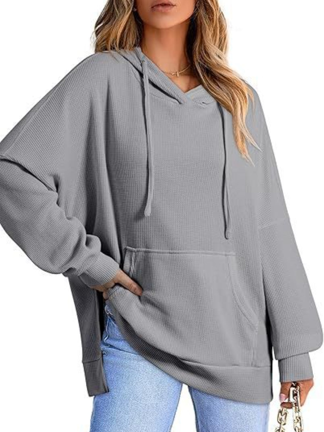 Drawstring Slit Hoodie