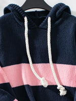 Load image into Gallery viewer, Drawstring Contrast Stripe Dropped Shoulder Hooded Sweater
