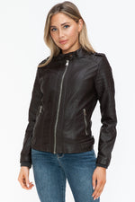 Load image into Gallery viewer, Faux Leather Biker Jacket with Side Zip Pockets
