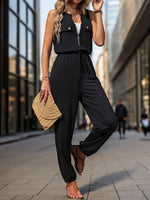 Load image into Gallery viewer, Half Zip Sleeveless Jumpsuit with Pockets
