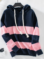 Load image into Gallery viewer, Drawstring Contrast Stripe Dropped Shoulder Hooded Sweater
