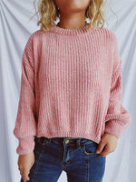 Load image into Gallery viewer, Round Neck Dropped Shoulder Long Sleeve Sweater
