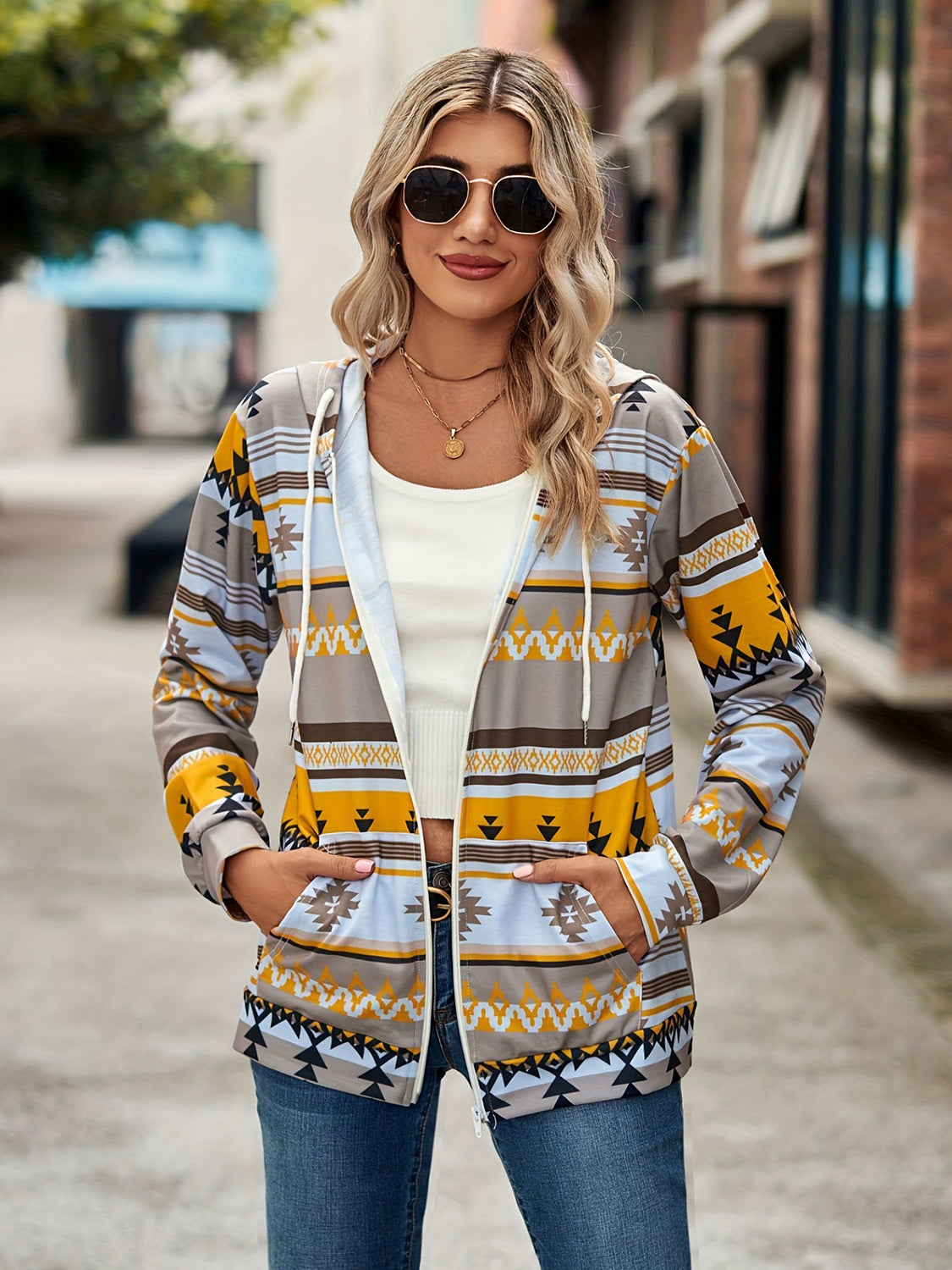 Aztec Zip Up Hooded Jacket