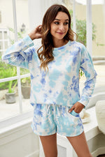 Load image into Gallery viewer, Shiny Tie-Dye Dropped Shoulder Top and Shorts Lounge Set
