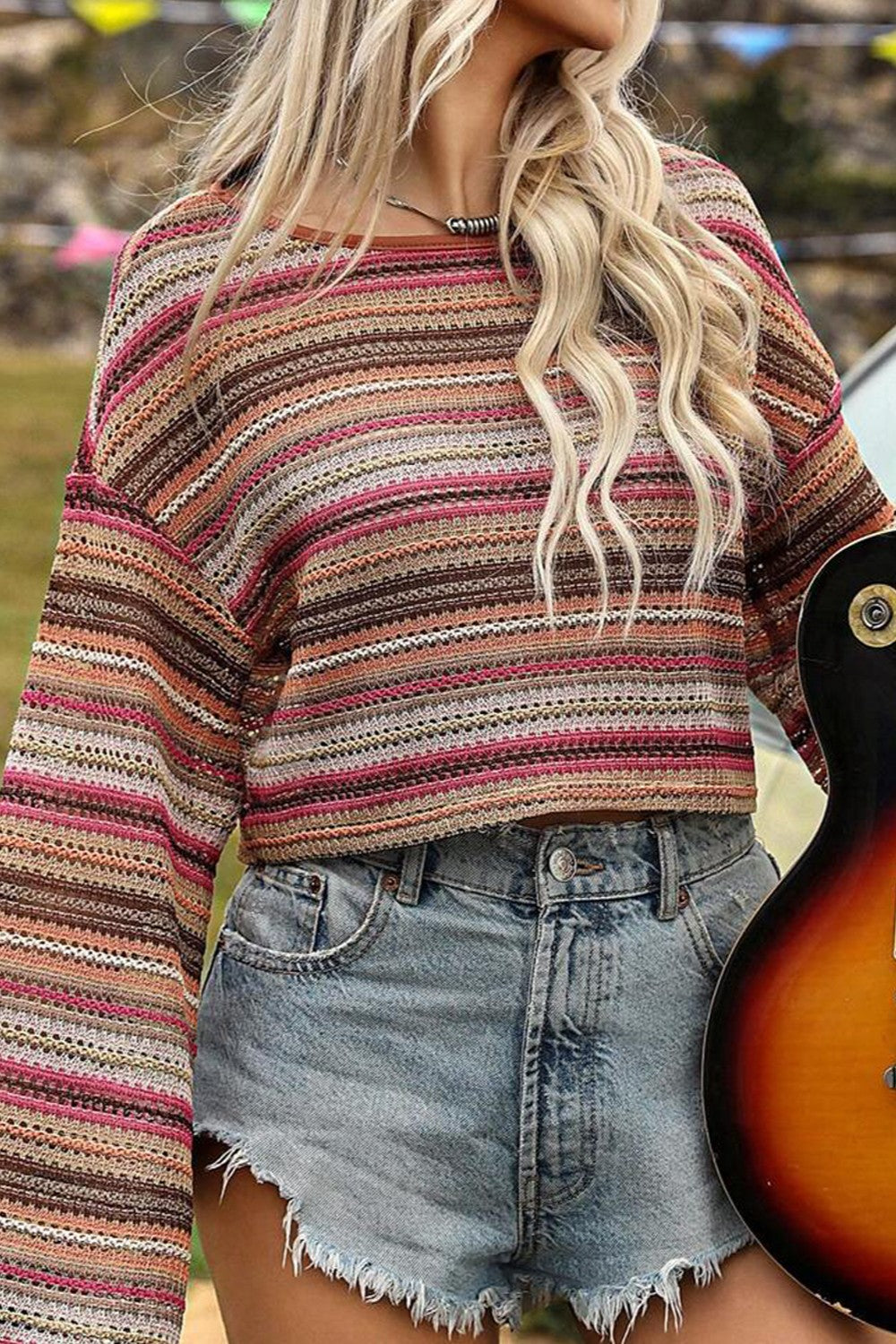 Striped Flair Sleeve Blouse