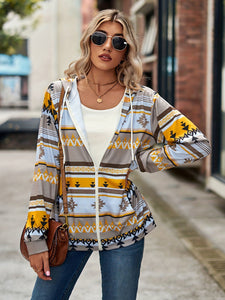 Aztec Zip Up Hooded Jacket