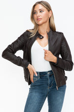 Load image into Gallery viewer, Faux Leather Biker Jacket with Side Zip Pockets
