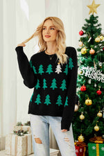 Load image into Gallery viewer, Christmas Tree Round Neck Ribbed Trim Sweater
