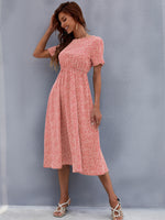 Load image into Gallery viewer, Printed Round Neck Short Sleeve Midi Dress
