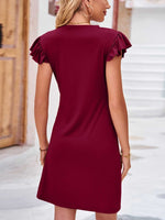 Load image into Gallery viewer, Ruffled Round Neck Cap Sleeve Mini Dress
