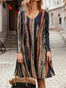 Contrast Stripes Long Sleeve Dress