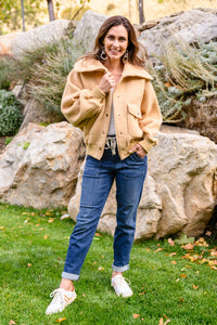 Oversized Collar Sherpa Jacket In Taupe
